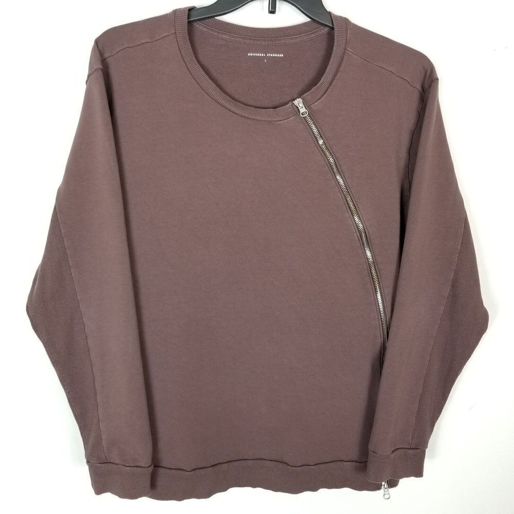 Universal Standard Women‎ Asymmetrical Zip Sweater Size 22/24 Pima Cotton Brown
